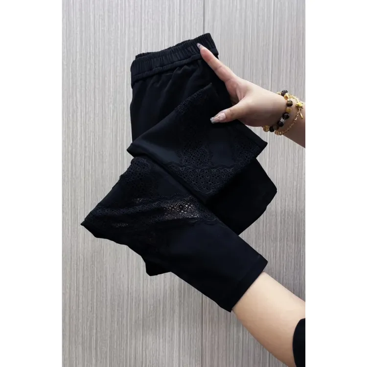 网红黑色蕾丝边2025夏季薄款显瘦洋气减龄百搭九分铅笔小脚裤