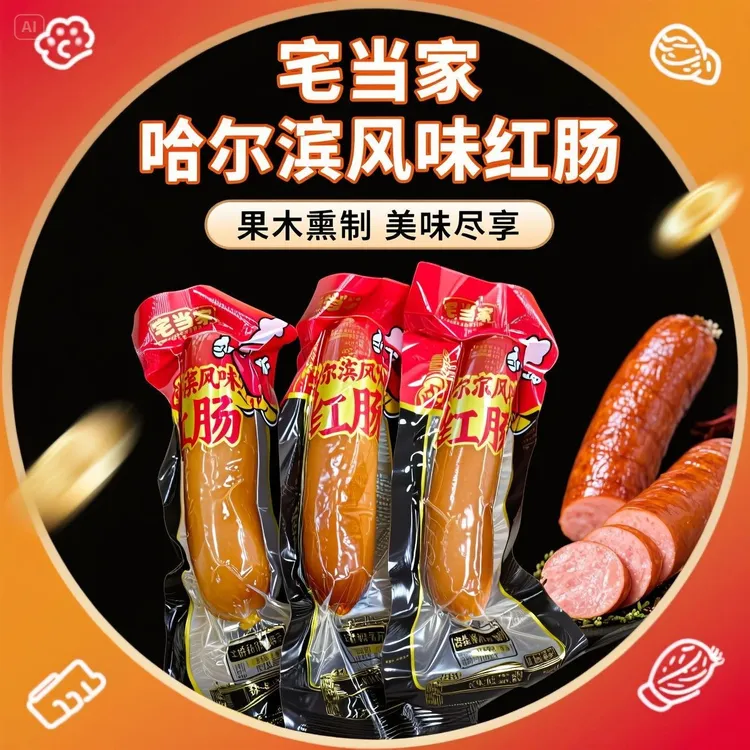 【哈尔滨风味红肠】哈尔滨风味果木熏烤红肠传统好吃地道脆嫩肉感
