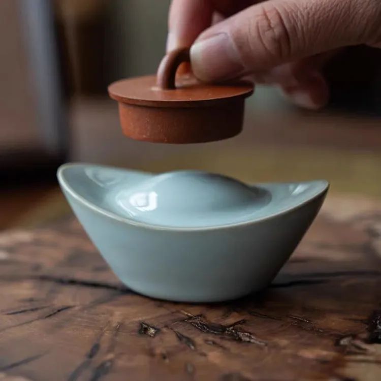 汝窑元宝茶宠开片可养创意茶玩高端复古茶具茶道配件