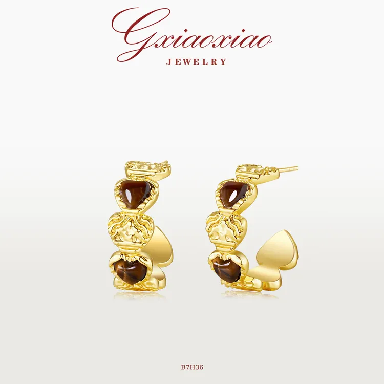 G XIAOXIAO 镀K金 时尚气质高级流光风爱心精致百搭耳环 B7H36