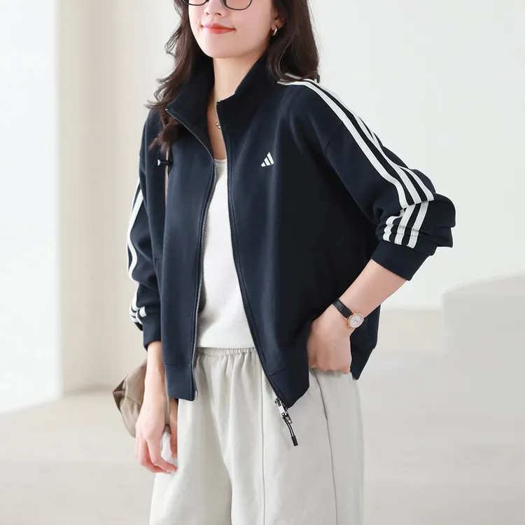 运动外套女立领休闲百搭宽松显瘦韩版2025春秋新款三条杠卫衣女