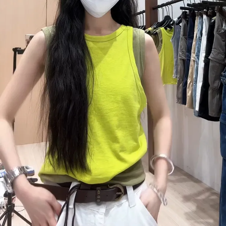 撞色背心~叠穿真两件背心T洋气时尚修身显瘦背心上衣LK2504571