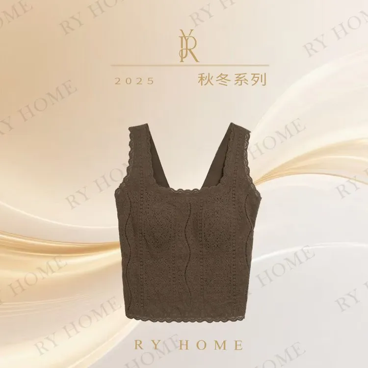 【容雨RYHOME】慕斯绒蕾丝镂空一体式U领背心吊带253BX0135