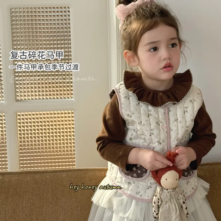 现货【嘿甜心】儿童秋季复古碎花两面可穿无袖女童马甲-71028