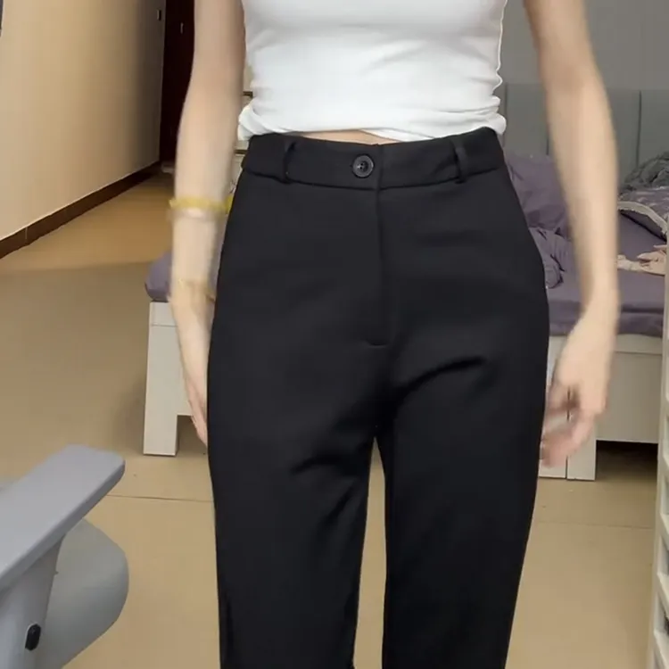 大码女装弹力显瘦直筒西装裤女2025秋季新款高腰显瘦九分烟管裤子