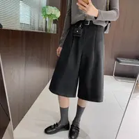 IMFLY金小金自制女装 中裤DYK2823早秋纯色高腰阔腿七分休闲裤