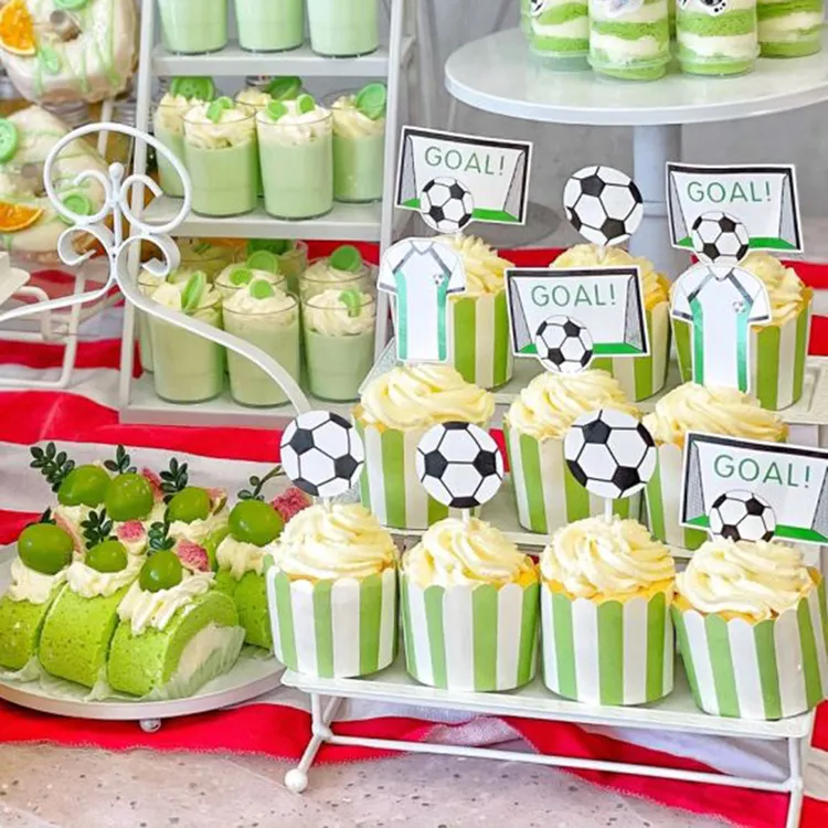 绿色足球主题甜品台装饰周岁生日贴纸男孩派对插件纸杯推推乐贴纸