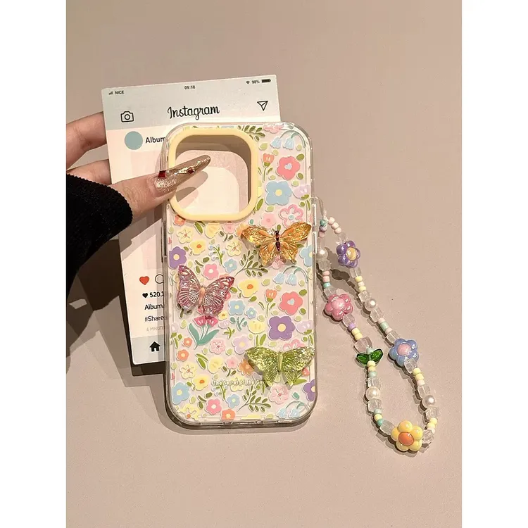 立体蝴蝶彩色花朵适用苹果16手机壳iphone15promax新款14双层小众