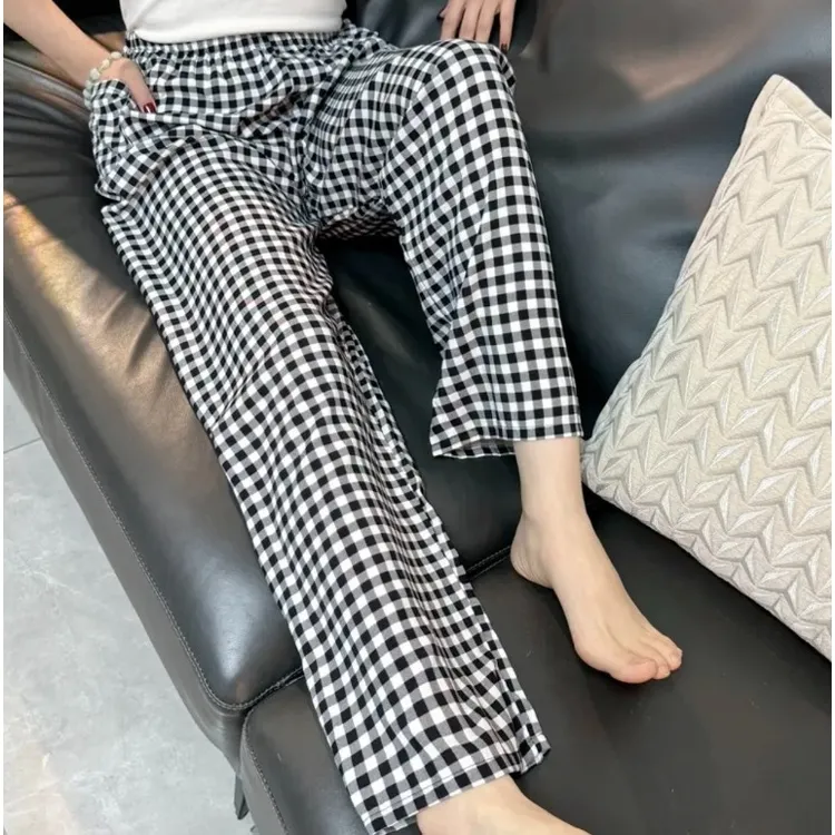 【棉绸直筒裤子】女薄款夏显瘦直筒宽松可外穿防晒冰凉感家居裤睡裤