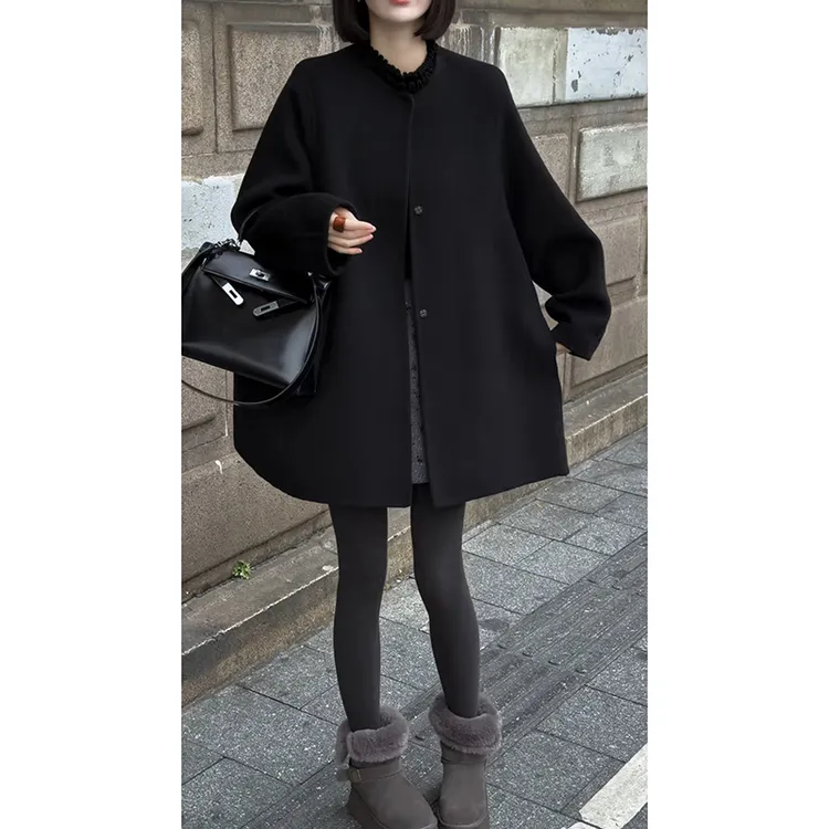 2025冬季新款欧美气质宽松百搭毛呢外套女赫本风高级感呢子大衣潮