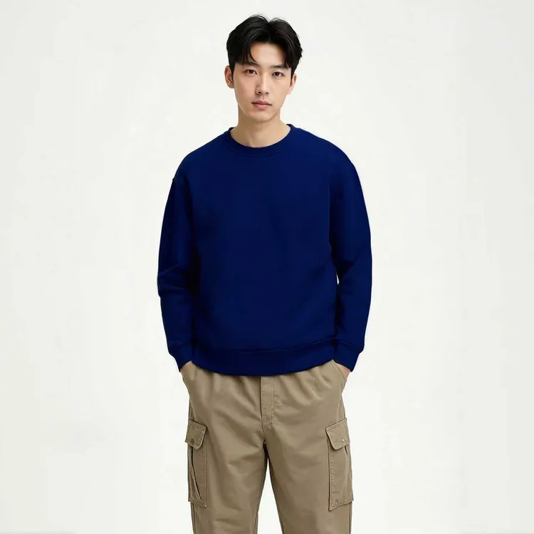 櫟丝御锦柞蚕丝圆领长袖男打底时尚百搭加厚简约休闲上衣 50930