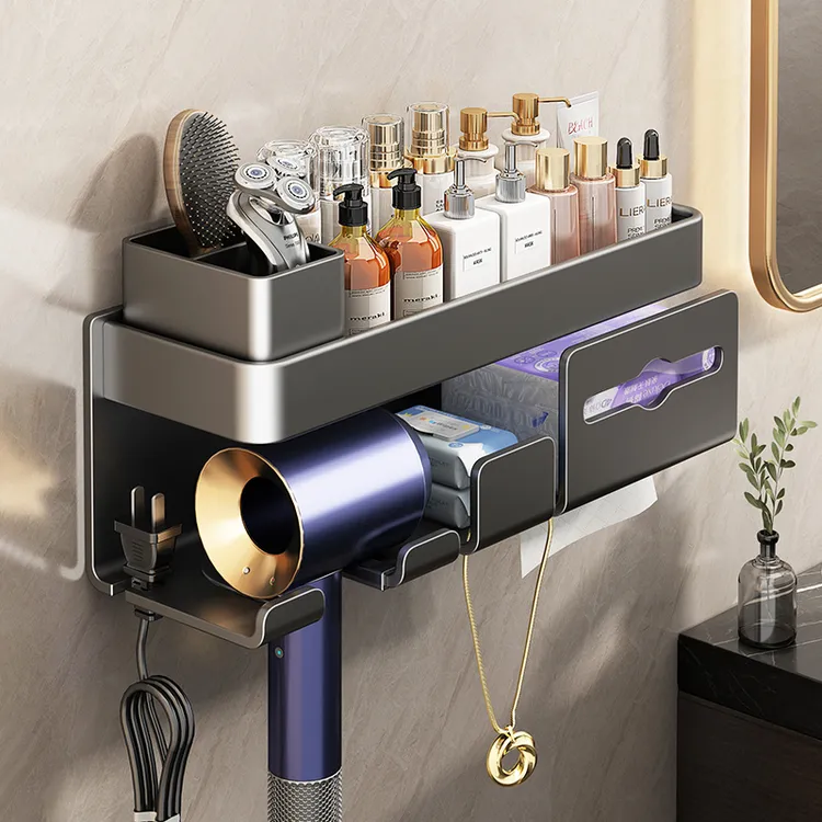 优勤不锈钢吹风机置物架支架免打孔卫生间电吹风挂浴室壁挂式收纳