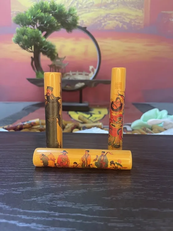 竹悦手作5年老料实心玉竹彩绘带证书一物一拍竹雕59.9