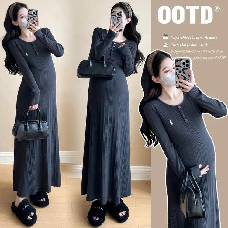 橙子家-新款时尚气质辣妹宽松显瘦慵懒风大版毛衣针织连衣裙长款