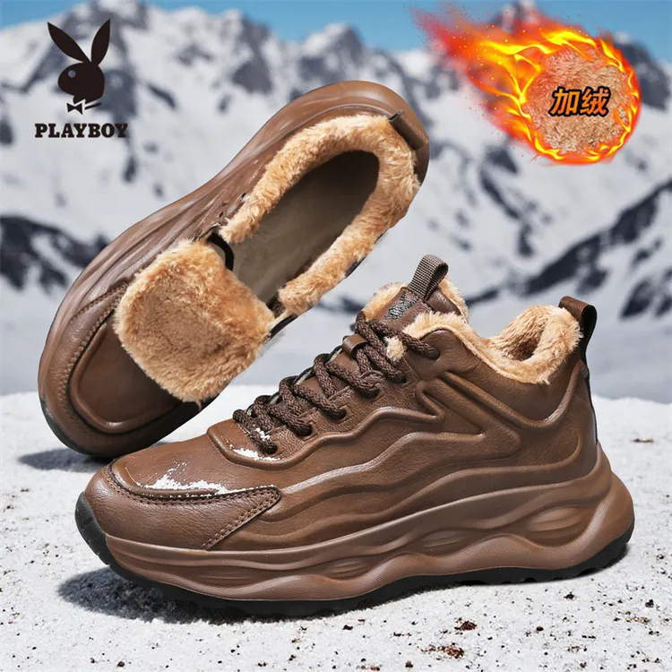 PLAYBOY/花花公子花花公子男冬季加绒加厚保暖棉鞋增高运动老爹鞋