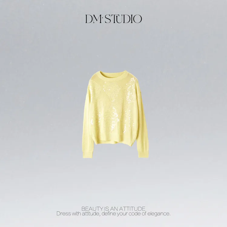 DEDM•STUDIO/小众气质亮片圆领套头针织衫防晒上衣2506ZZS/9690