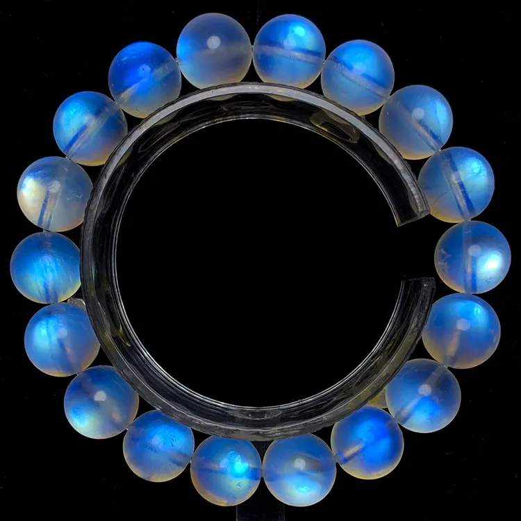 斯里兰卡奶油体蓝光月光石单圈素圈手串手链 女百搭 情侣