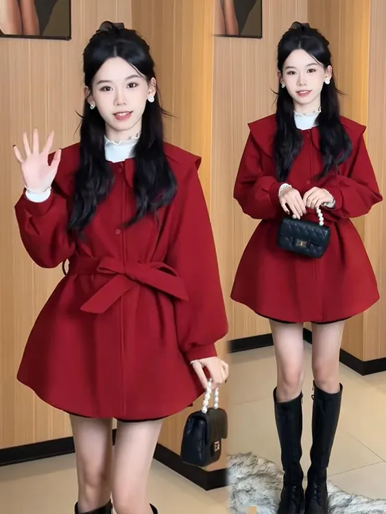 娃娃洋气领加厚小个子新款夹棉毛呢时髦2025潮女呢子大衣外套秋冬