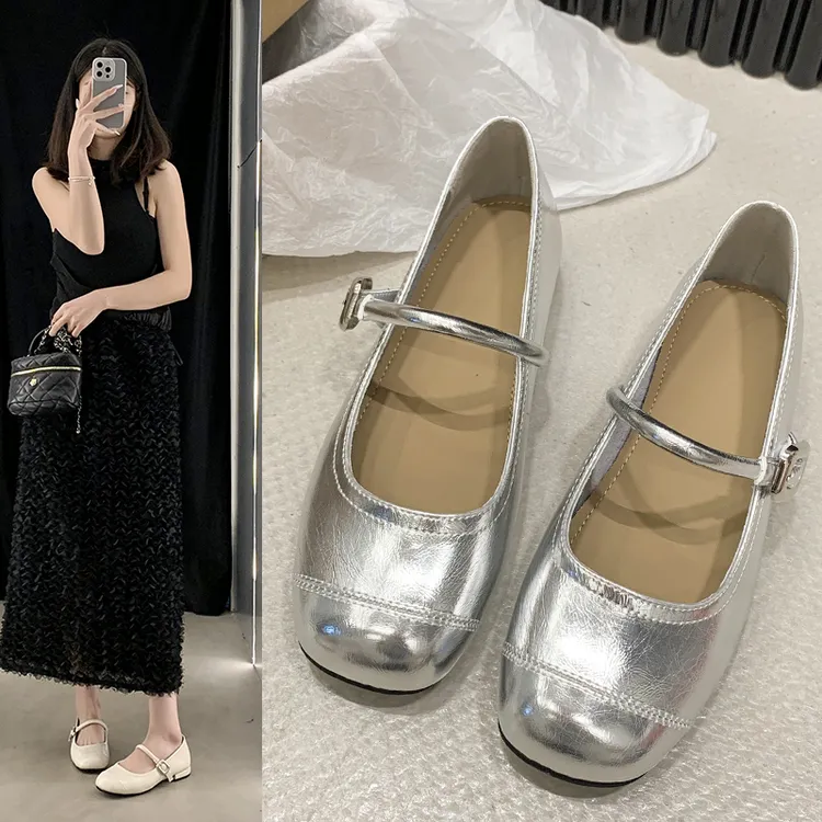 银色软底单鞋女春季夏季新款韩版法式气质仙女风低跟玛丽珍鞋子