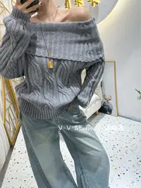 V·V·Studio-【麻花一字领】韩系毛衣