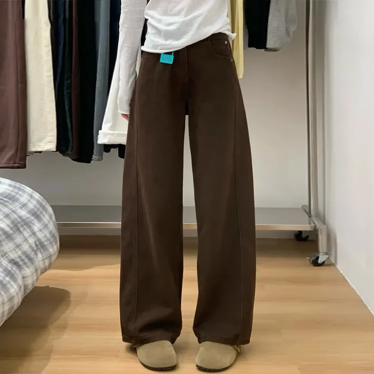 美式咖色弯刀阔腿牛仔裤女2025年秋季新款高腰显瘦宽松垂感拖地裤