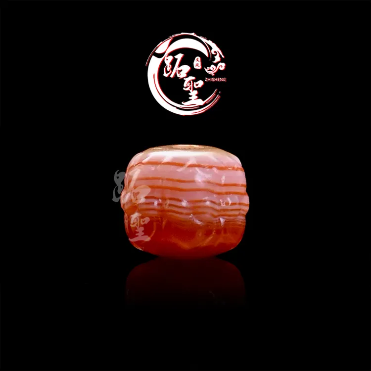 8MM红白缠丝玛瑙三文鱼并蒂莲单珠文玩手串手链配饰配珠散珠桶珠