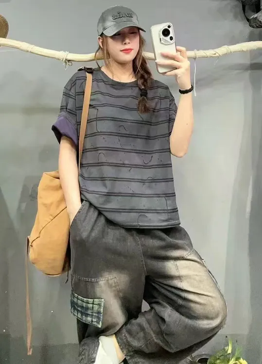 媄澜文艺范条纹短袖T恤女夏季新款宽松显瘦母亲节ins欧美上衣