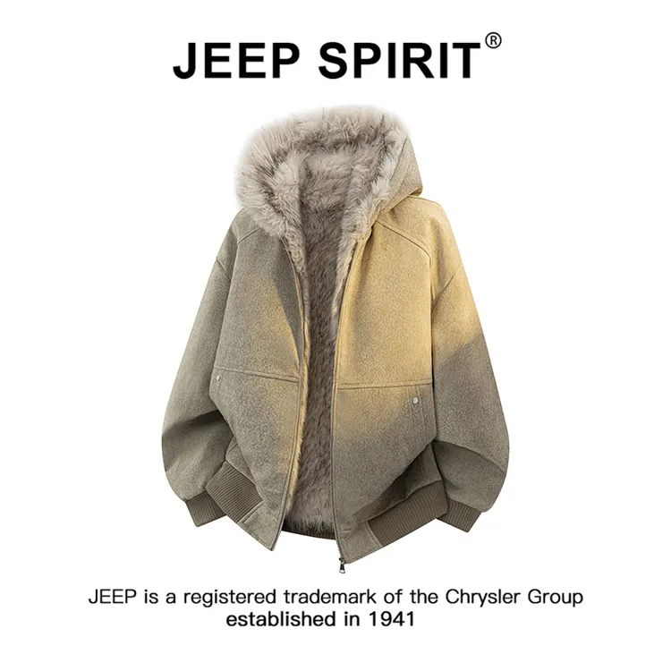 JEEPSPIRIT吉普冬季新款座山雕连帽PU棉服男宽松休闲加厚保暖外套