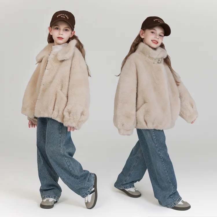 女童冬季加绒加厚皮毛一体外套大衣毛绒韩版宽松时尚洋气秋冬穿搭