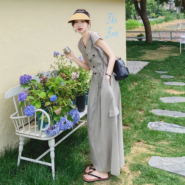 显瘦气质时尚休闲夏季法式宽松收腰主推款 工装无袖连衣裙女夏 