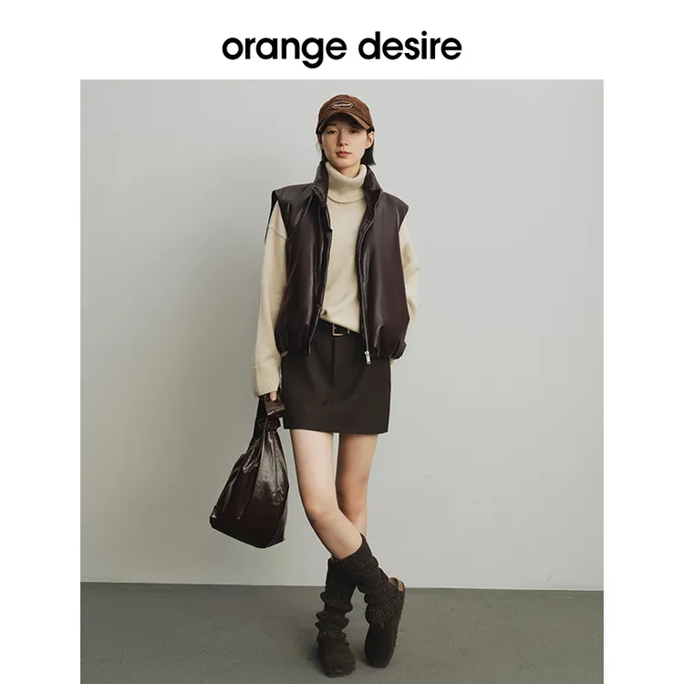 orange desire复古PU皮马甲羽绒OD2DWWYB002