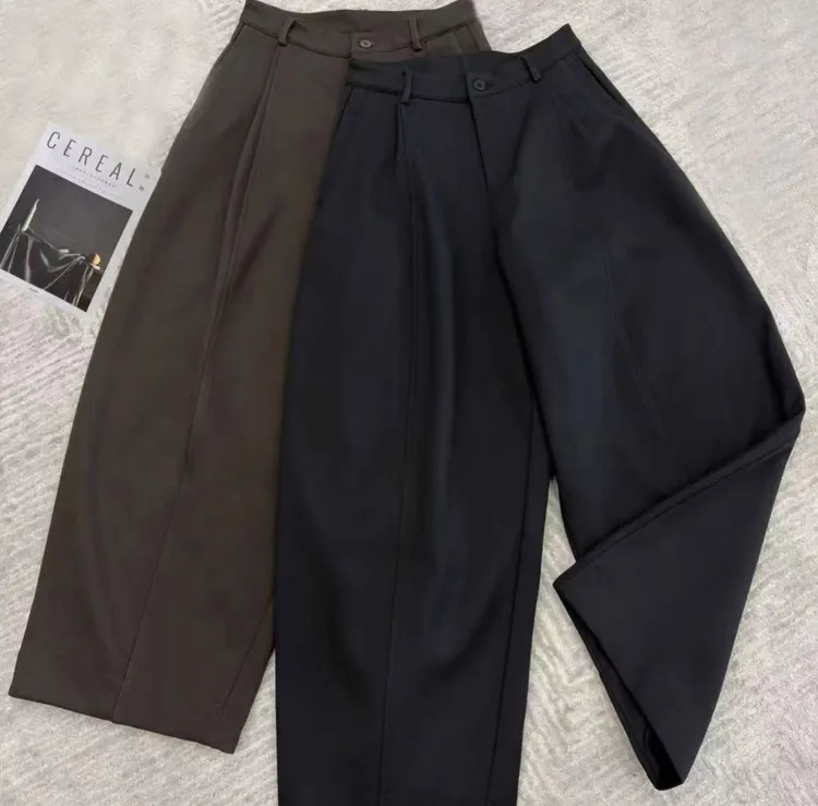 2025秋冬新款时尚洋气百搭气质纯色保暖加绒显瘦休闲阔腿长裤9812