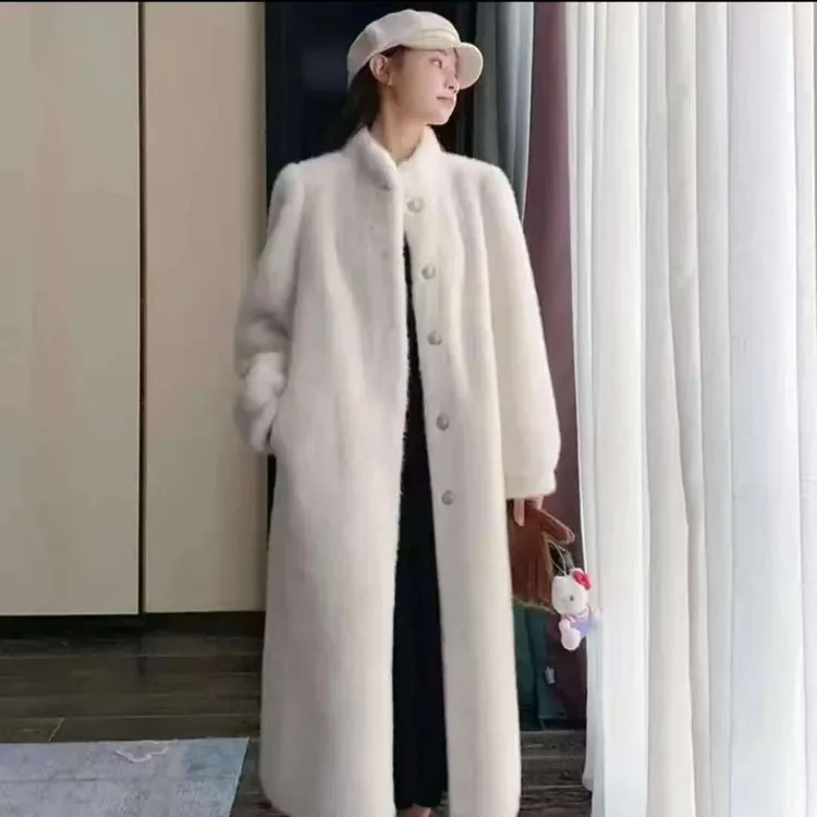 [圆脸小刘专属]2025冬季新款皮毛一体宽松长款毛毛外套宫廷风