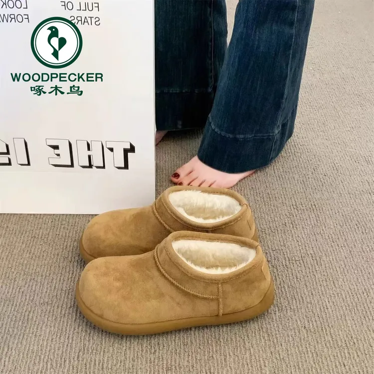 啄木鸟厚底小土豆雪地靴女2025新款冬季加绒加厚防滑保暖勃肯棉鞋