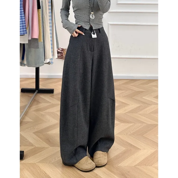 175高个子加长版毛呢西装阔腿裤女秋冬新款显瘦垂感休闲弯刀裤子