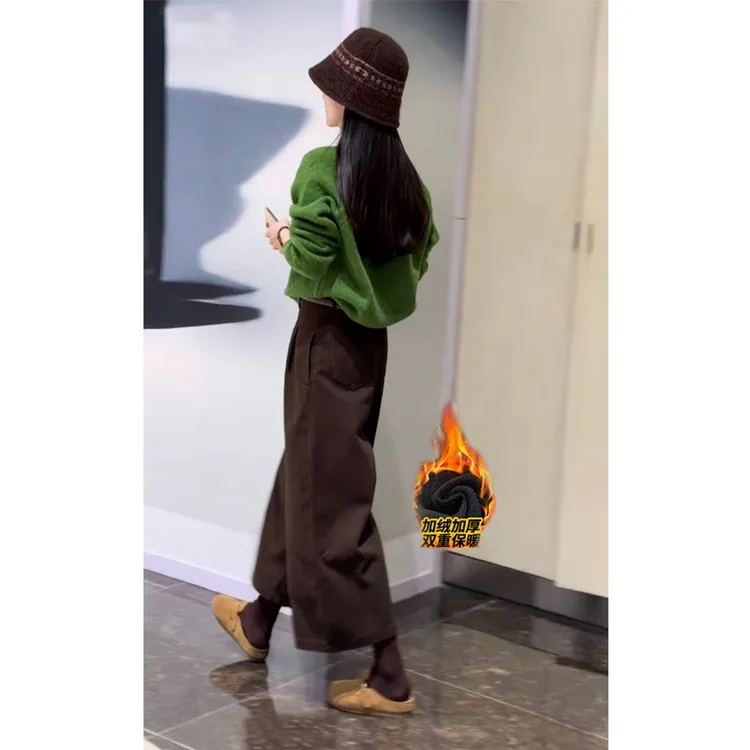 美拉德咖色潮流前线高腰八分裤秋冬新款百搭纯色气质阔腿甩甩裤潮