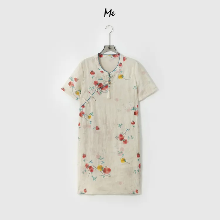 ME【100%苎麻石榴枝旗袍】新中式松弛显瘦时尚百搭连衣裙MESS6993