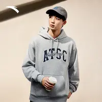 安踏加绒连帽卫衣男春季新款字母印花休闲长袖运动上衣152448731N