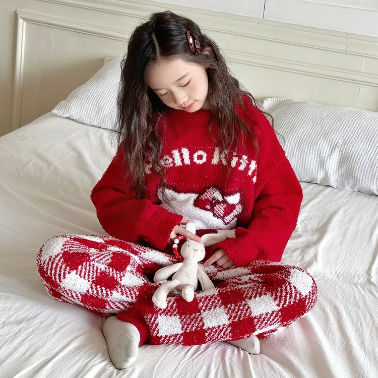 女童网红爆款睡衣冬2025新款儿童冬季半边绒家居服女孩法兰绒套装