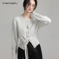 CHACHASTU手作玫瑰腰带 软绵绵触感合体腰廓形针织衫 CC7729