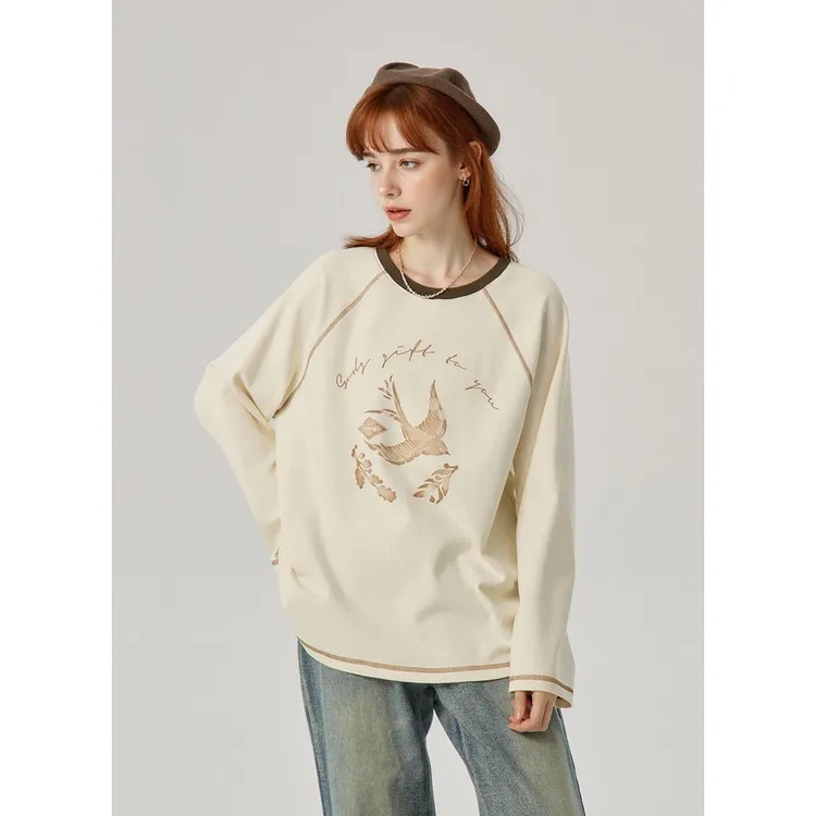 门店3&59！慕斯一样的质感！无感印花/复古休闲宽松显瘦T恤D00141