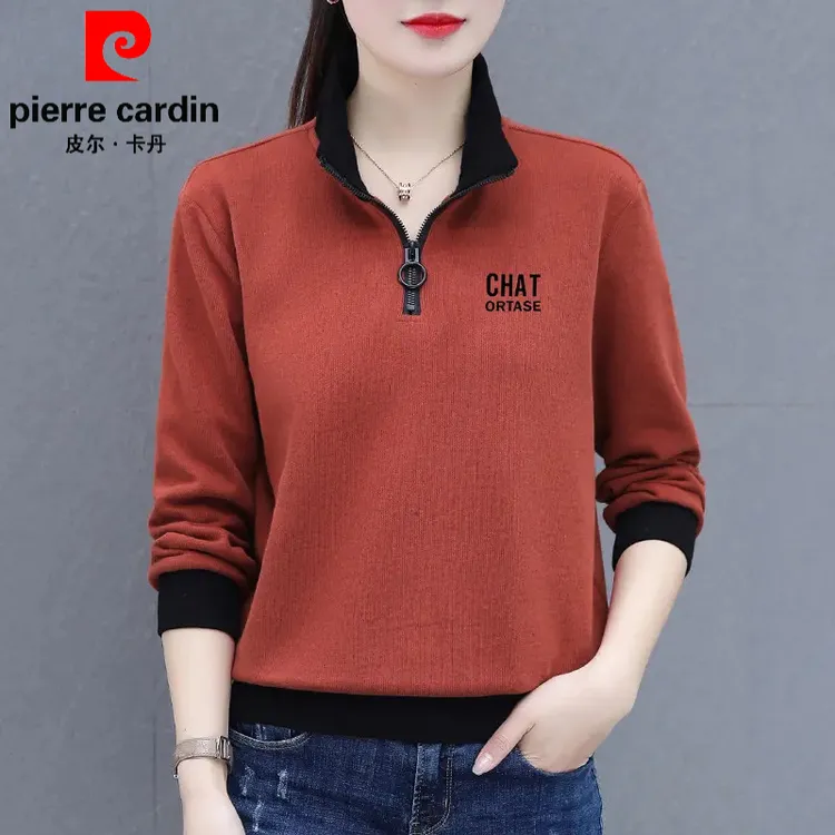 皮尔卡丹春秋女士上衣2025新款时尚洋气减龄百搭短款卫衣休闲时尚