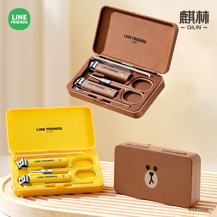 麒林布朗熊防飞溅斜口指甲刀套装五件套指甲剪家用便携可爱女士
