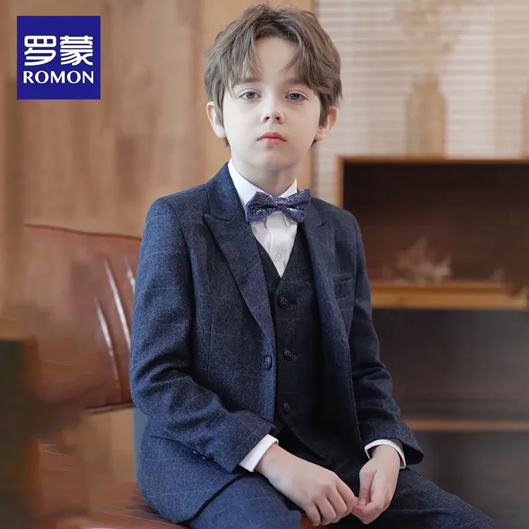 罗蒙童装男童西装套装加绒儿童主持人西服花童礼服男孩中大童0005