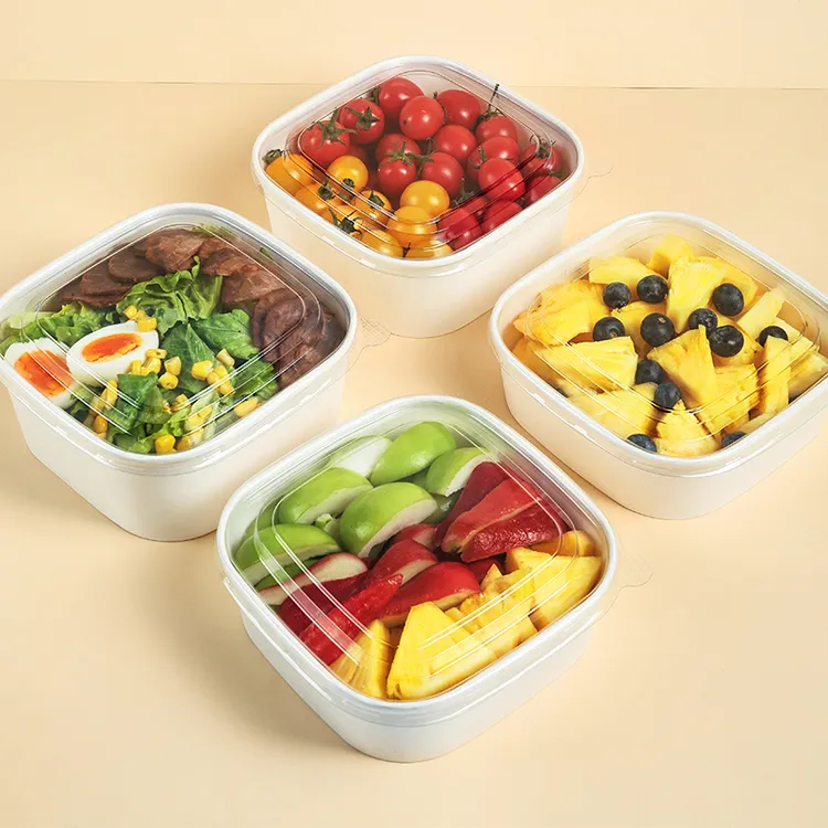 正方形果切盒水果盒一次性打包盒牛皮纸盒子环保加厚水果打包盒