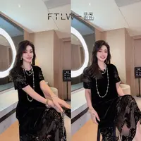 板熙FTLW-【光影婆娑】100%桑蚕丝真丝丝绒连衣裙-3626