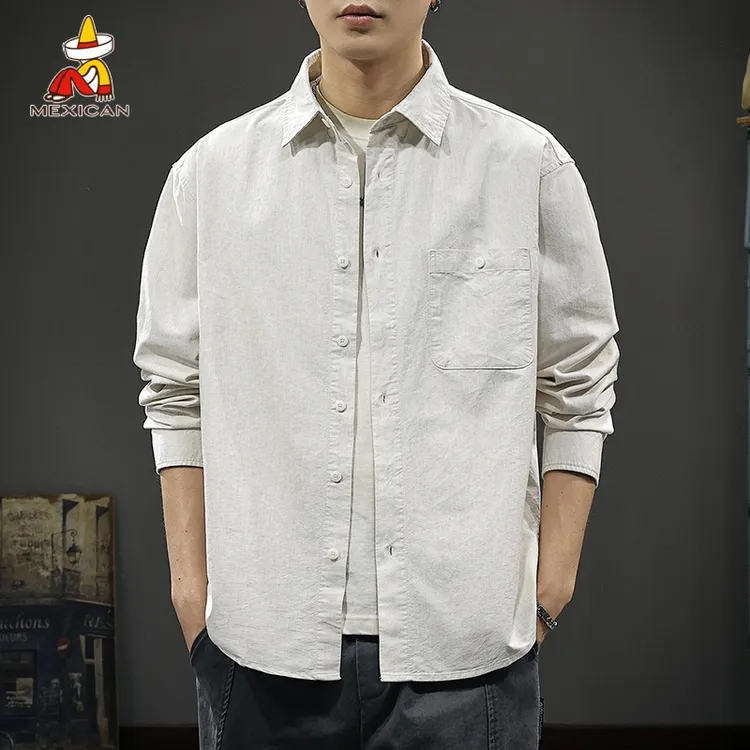 Mexican/稻草人秋季纯棉肌理感衬衫男士宽松大码潮牌休闲长袖外套