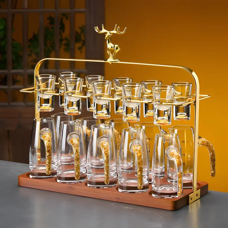 轻奢描金白酒杯套装水晶玻璃分酒器高档小酒杯无铅酒具家用子弹杯