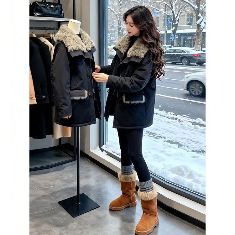 大毛领棉服女2025冬季新款加厚工装棉衣外套小个子棉袄