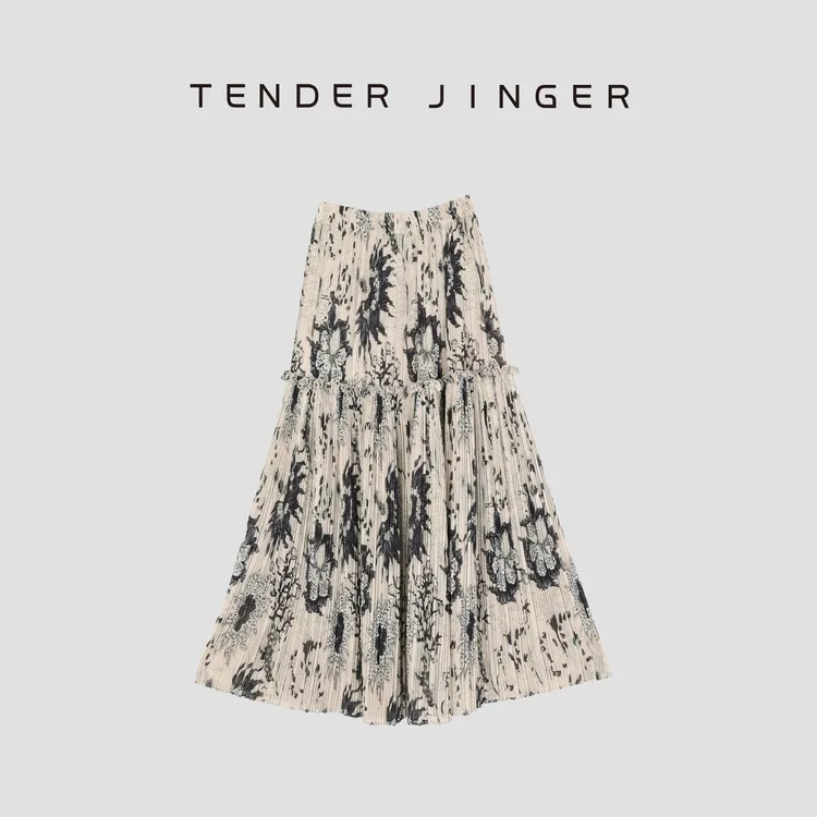 Tender Jinger【黑标】高级感气质大摆百褶半身裙T52YIL014Y